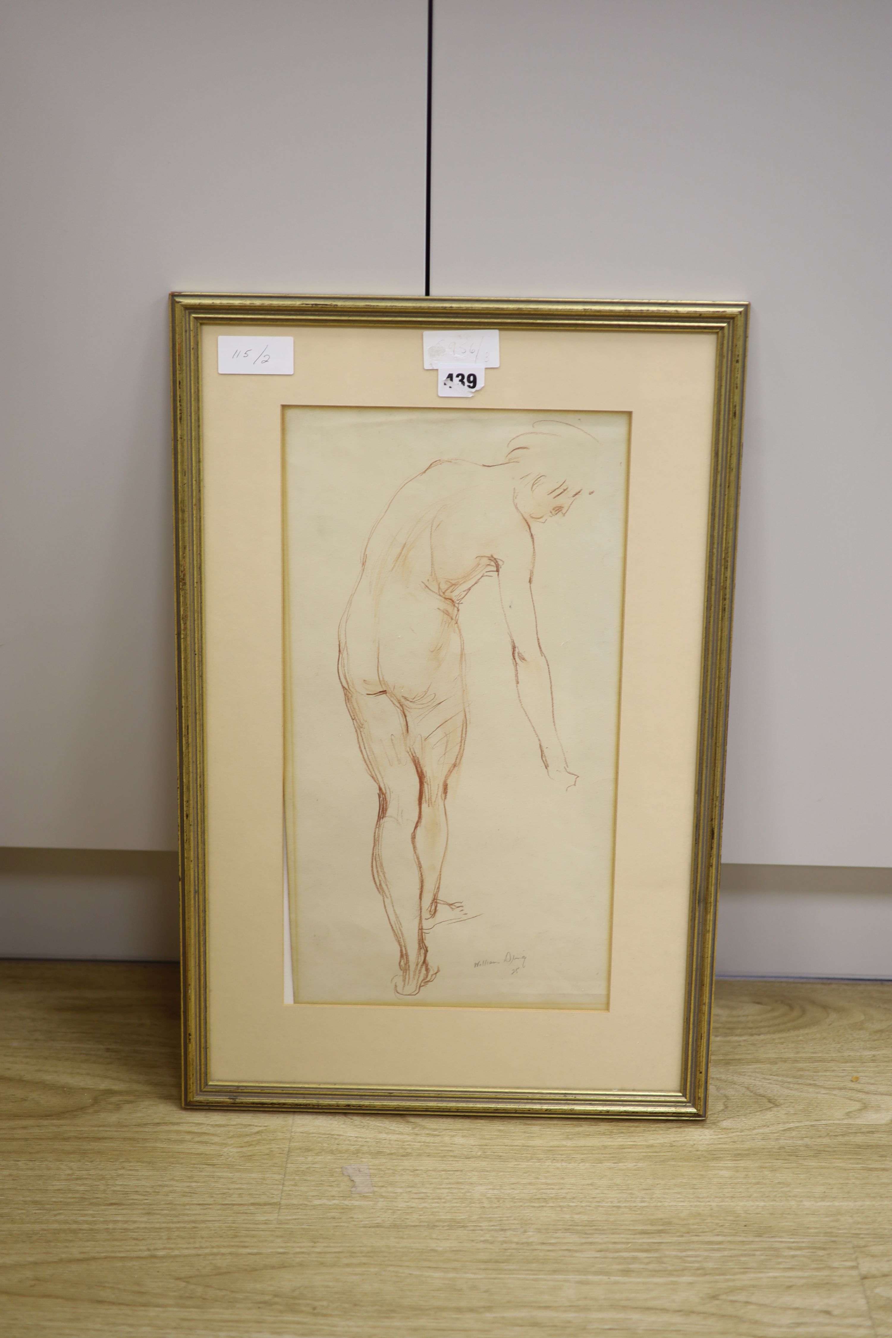 William Dring (1904-1990), coloured pencil, Standing nude, signed and dated '25, 43 x 23cm